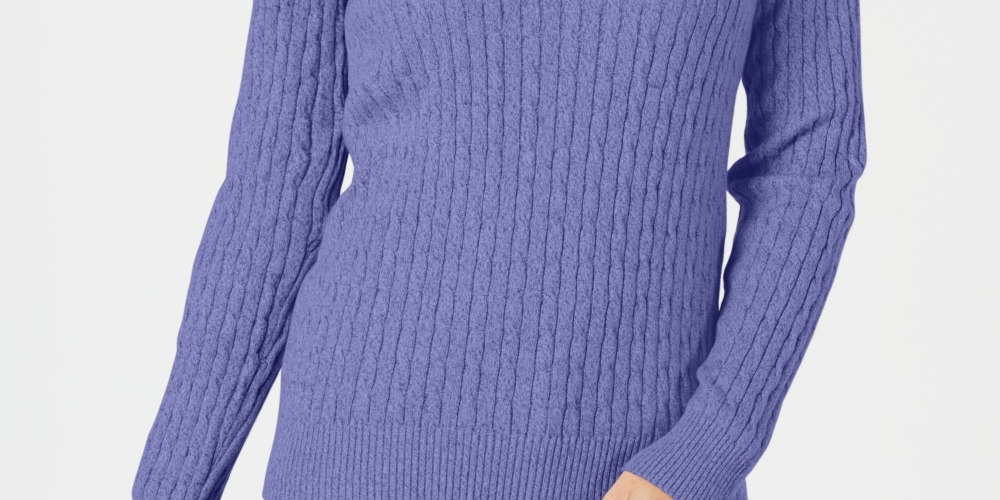 Karen Scott Suéter Feminino Petite Cotton Cable Knit Roxo Tamanho P