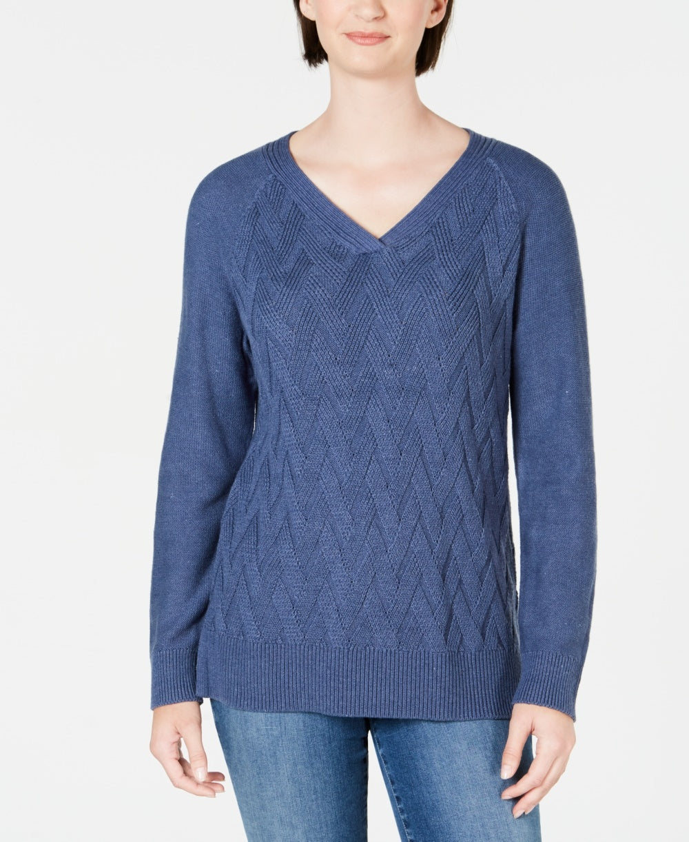 Karen Scott Suéter Feminino Basket Stitch Azul Tamanho XS