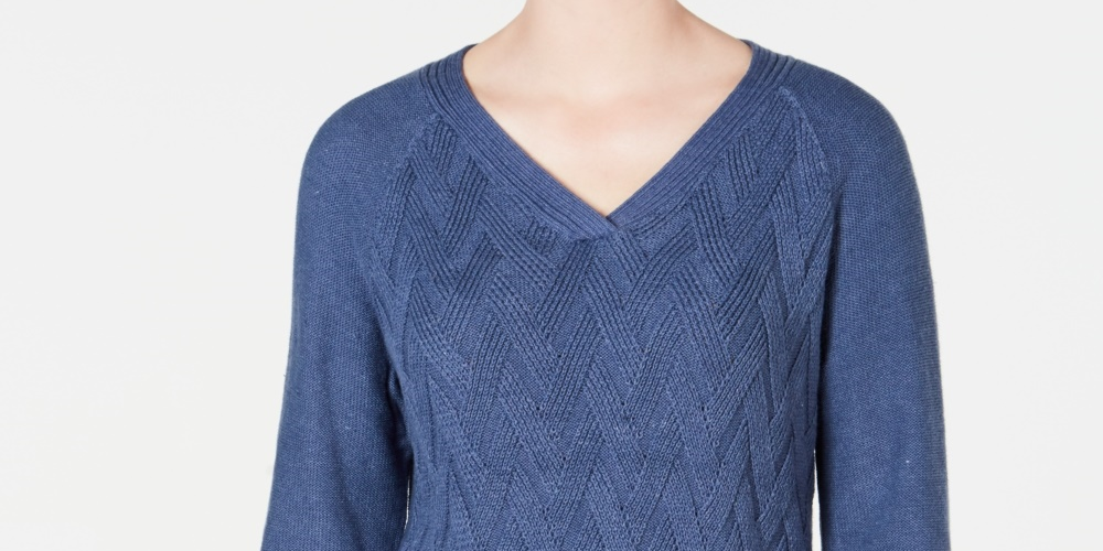 Karen Scott Suéter Feminino Basket Stitch Azul Tamanho XS