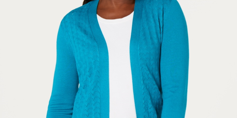 Karen Scott Cardigan Feminino Gola Xale Azul Escuro Tamanho P