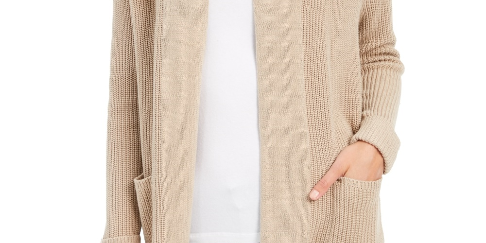 Cardigan feminino de algodão com abertura frontal Charter Club, tamanho médio bege, tamanho extragrande