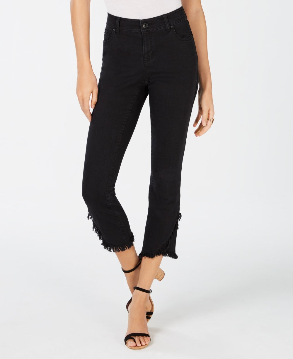 Calça jeans skinny feminina INC International Concepts Curvy Cropped Tulip Hem, preta, tamanho 0