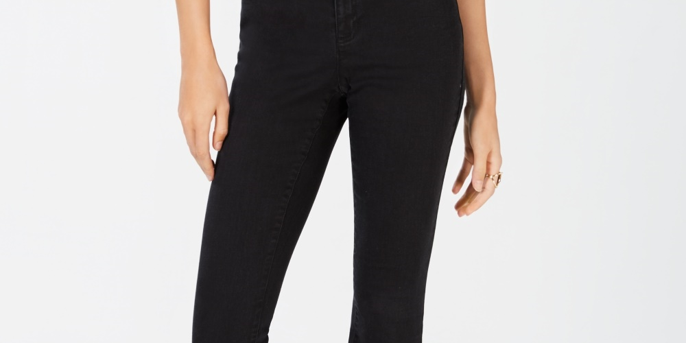 Calça jeans skinny feminina INC International Concepts Curvy Cropped Tulip Hem, preta, tamanho 0