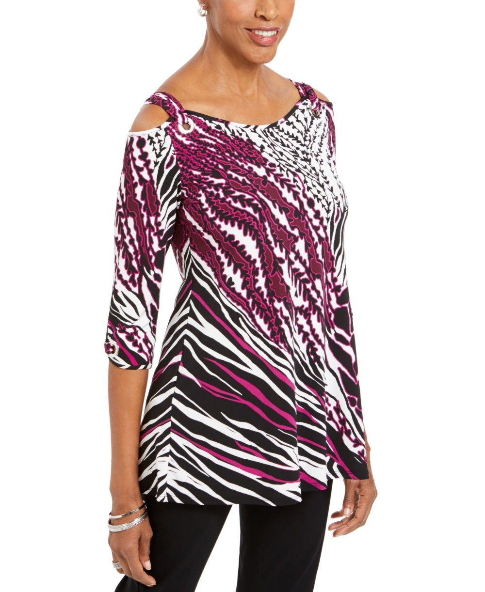 Túnica feminina com ilhós e ombros descobertos, rosa, tamanho médio, da coleção JM