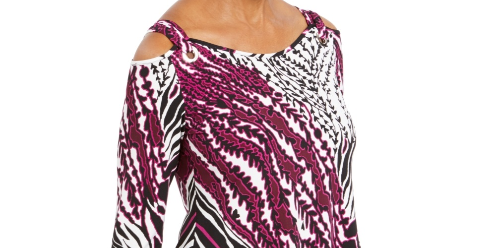 Túnica feminina com ilhós e ombros descobertos, rosa, tamanho médio, da coleção JM