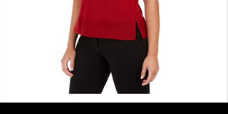 Blusa feminina Anne Klein com fenda, sem mangas, gola redonda, vermelha, tamanho X-S