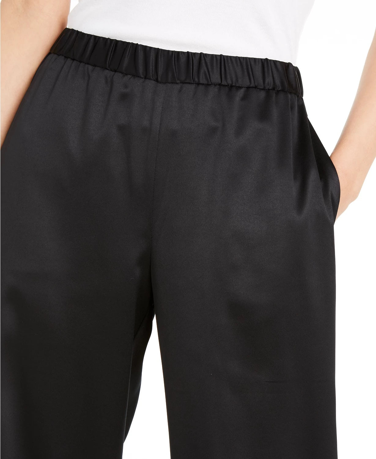 Calça Eileen Fisher Feminina de Poliéster Reciclado com Perna Reta e Punho, Preta, Tamanho Grande