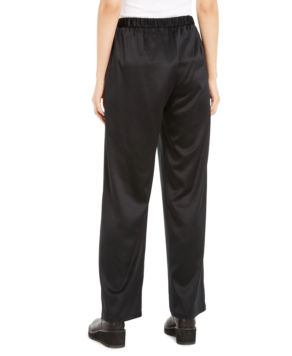 Calça Eileen Fisher Feminina de Poliéster Reciclado com Perna Reta e Punho, Preta, Tamanho Grande