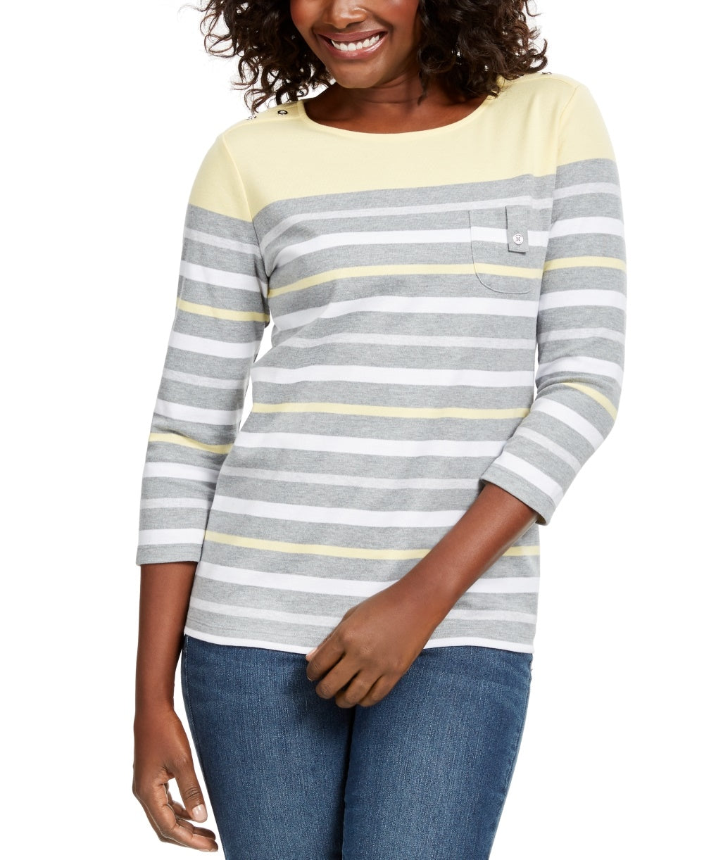 Karen Scott Sport Top Feminino Listrado Manga 3/4 Amarelo Tamanho P