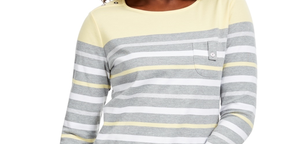 Karen Scott Sport Top Feminino Listrado Manga 3/4 Amarelo Tamanho P