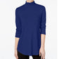 Blusa feminina de gola alta JM Collection, azul, tamanho X-S