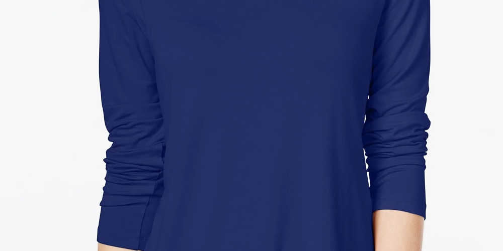 Blusa feminina de gola alta JM Collection, azul, tamanho X-S