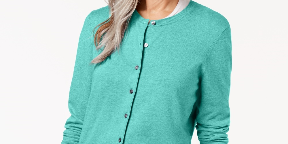 Karen Scott Cardigan Feminino Gola Redonda Azul Tamanho Médio