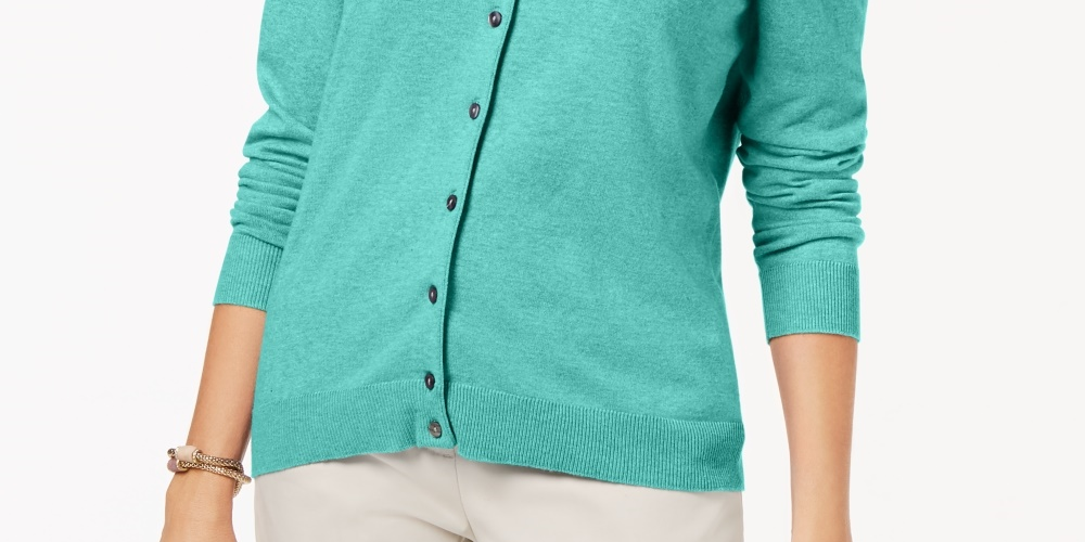 Karen Scott Cardigan Feminino Gola Redonda Azul Tamanho Médio