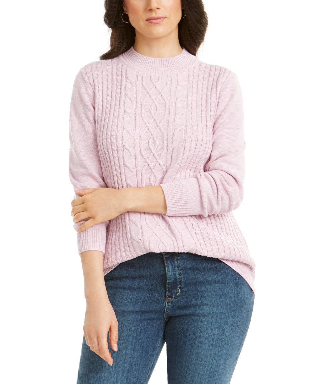 Karen Scott Suéter Feminino de Tricô com Gola Falsa Rosa Tamanho Grande