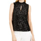 Blusa Calvin Klein Feminina com Lantejoulas e Gola Redonda, Preta, Tamanho Médio