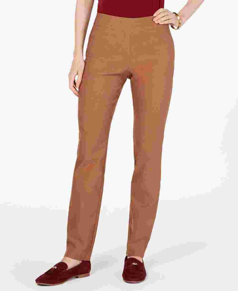 Calças femininas Charter Club Cambridge Skinny Pull-On com controle de barriga, tamanho 4, marrom