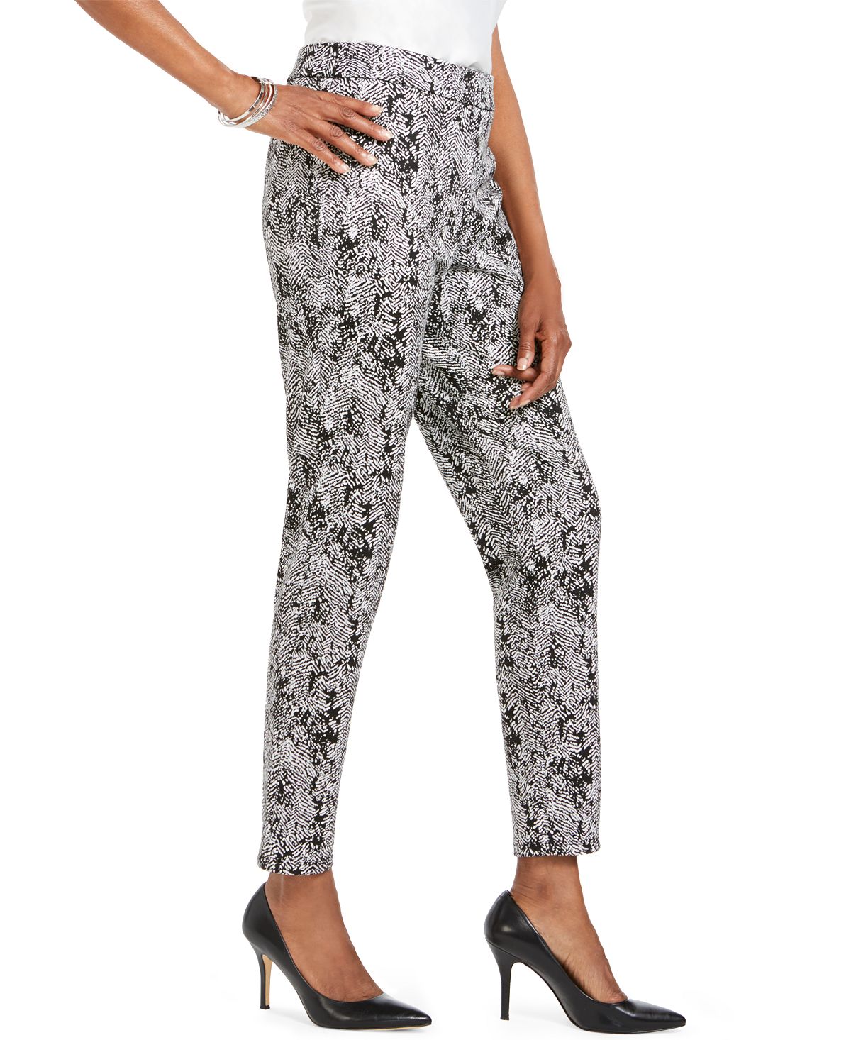 Calça feminina JM Collection Petite Jaquard Pull-on cinza tamanho -1/13