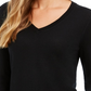 Suéter feminino de lã merino com punho de botão e gola V, preto, tamanho grande
