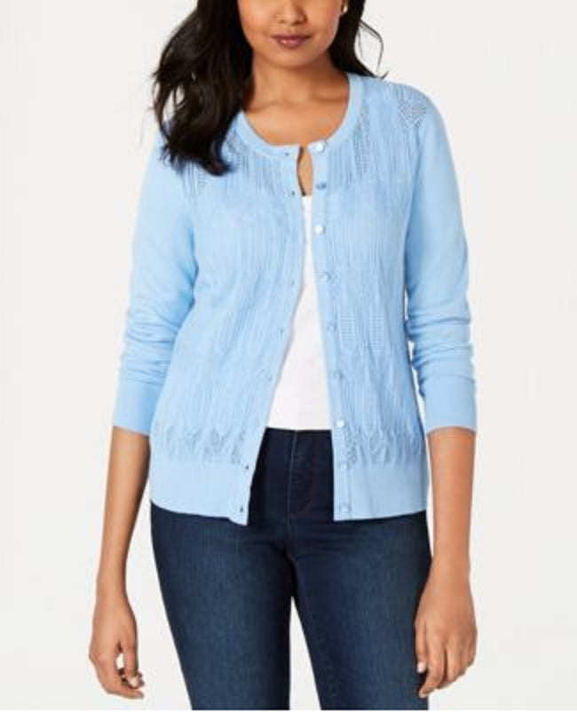 Cardigan de malha Pointelle feminino Charter Club, azul, tamanho extragrande