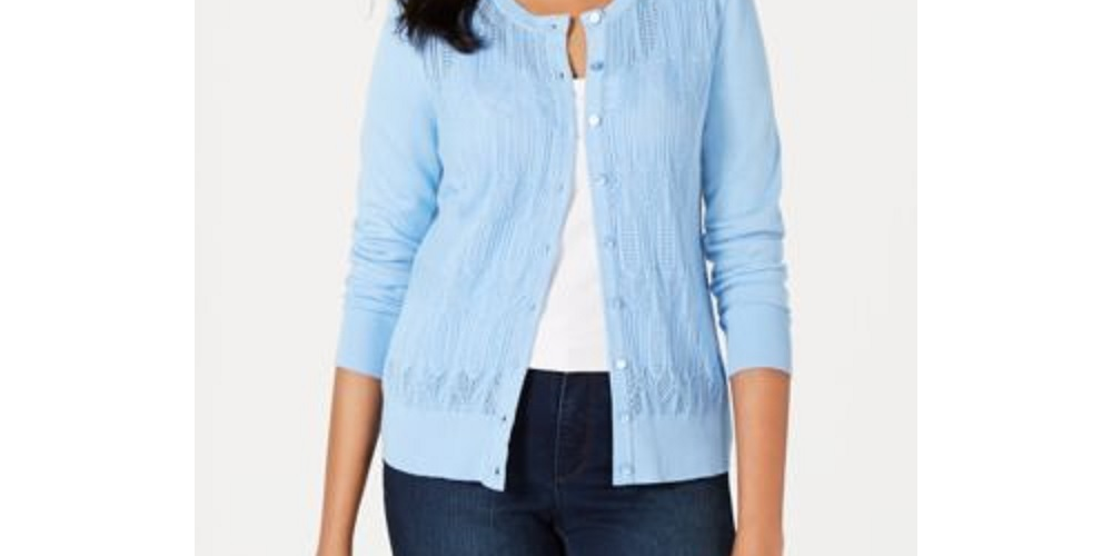 Cardigan de malha Pointelle feminino Charter Club, azul, tamanho extragrande