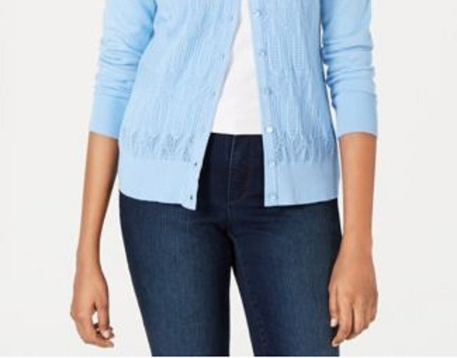Cardigan de malha Pointelle feminino Charter Club, azul, tamanho extragrande