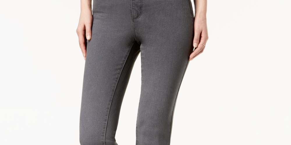 Calça jeans feminina Charter Club Lexington reta cinza tamanho 18