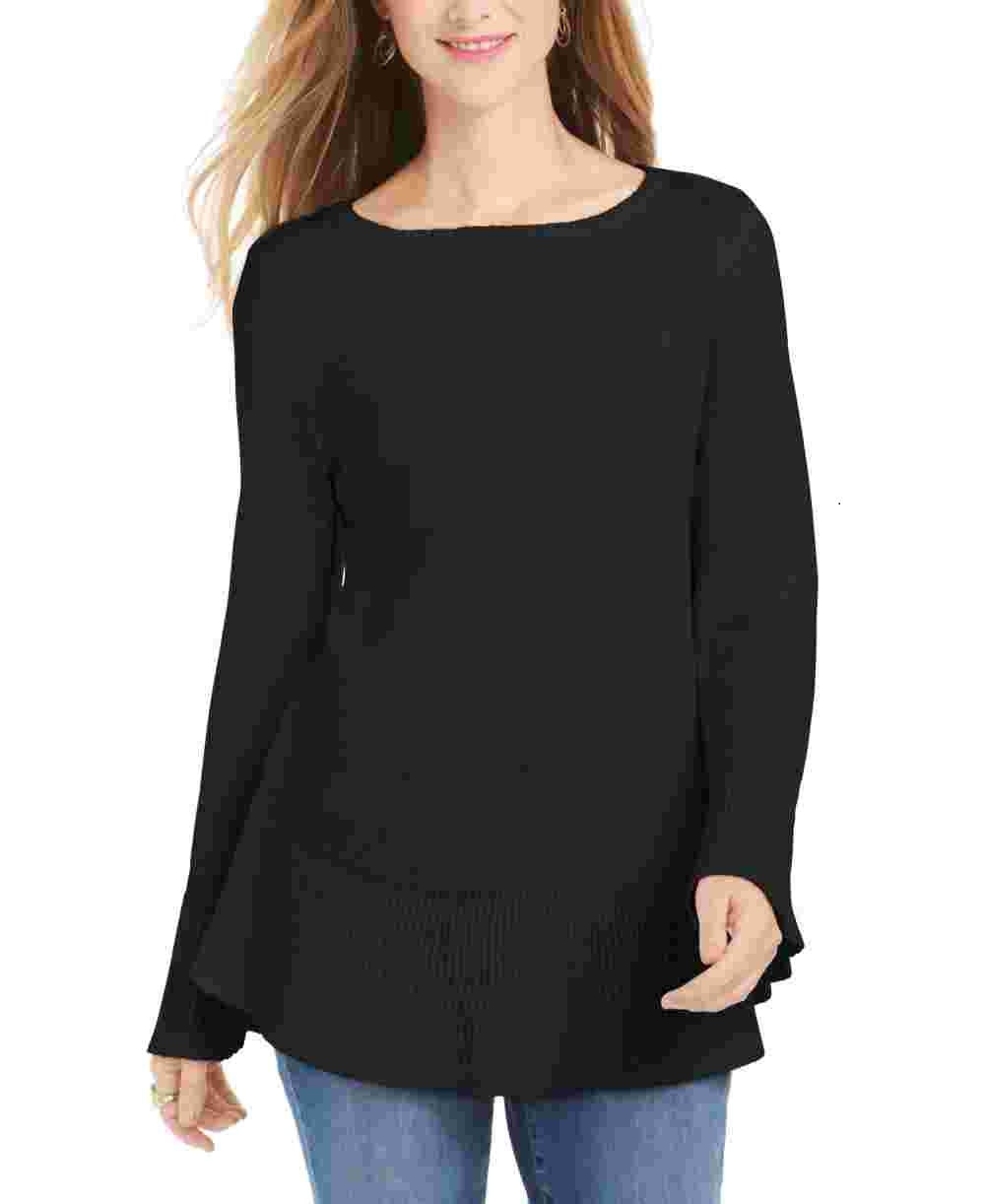 Blusa feminina com estampa canelada e manga comprida e gola joia, preta, tamanho PL