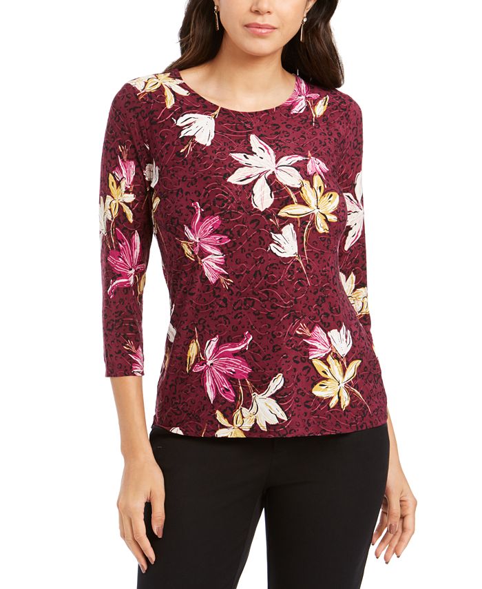 JM Collection Blusa feminina estampada em jacquard roxa tamanho XXL