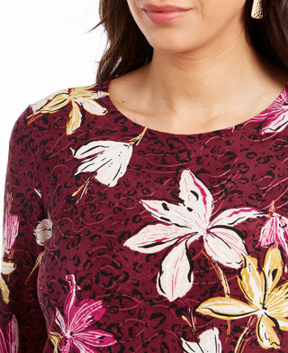 JM Collection Blusa feminina estampada em jacquard roxa tamanho XXL
