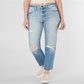 Calça jeans feminina Hidden Jeans rasgada, cintura alta, tornozelo, perna reta, azul, tamanho 27