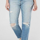 Calça jeans feminina Hidden Jeans rasgada, cintura alta, tornozelo, perna reta, azul, tamanho 27