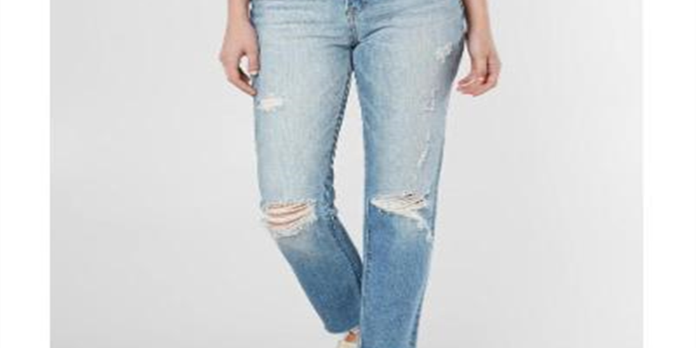 Calça jeans feminina Hidden Jeans rasgada, cintura alta, tornozelo, perna reta, azul, tamanho 27