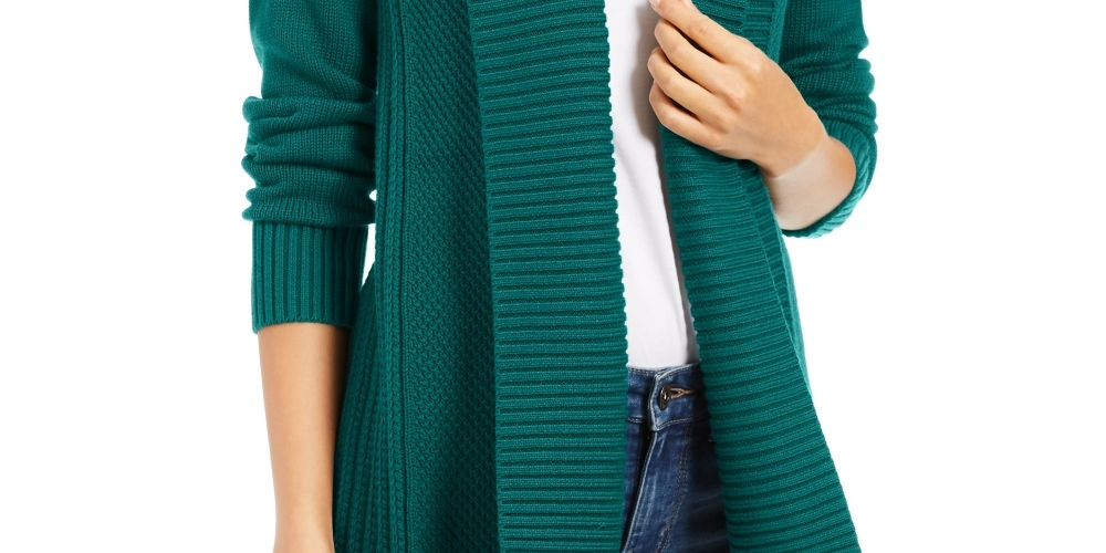 Cardigan feminino Charter Club com gola xale e frente aberta, verde, tamanho XX-G
