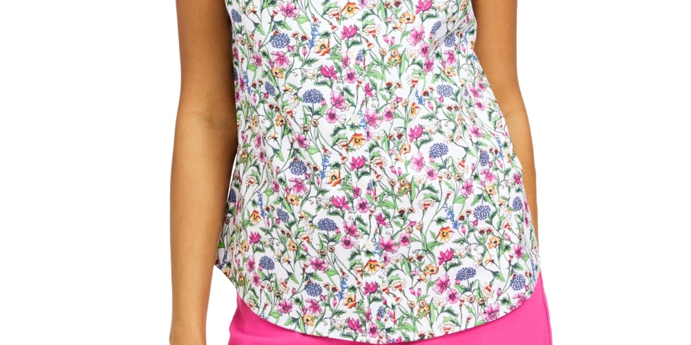 Camisa feminina sem mangas com estampa floral Charter Club, branca, tamanho 6