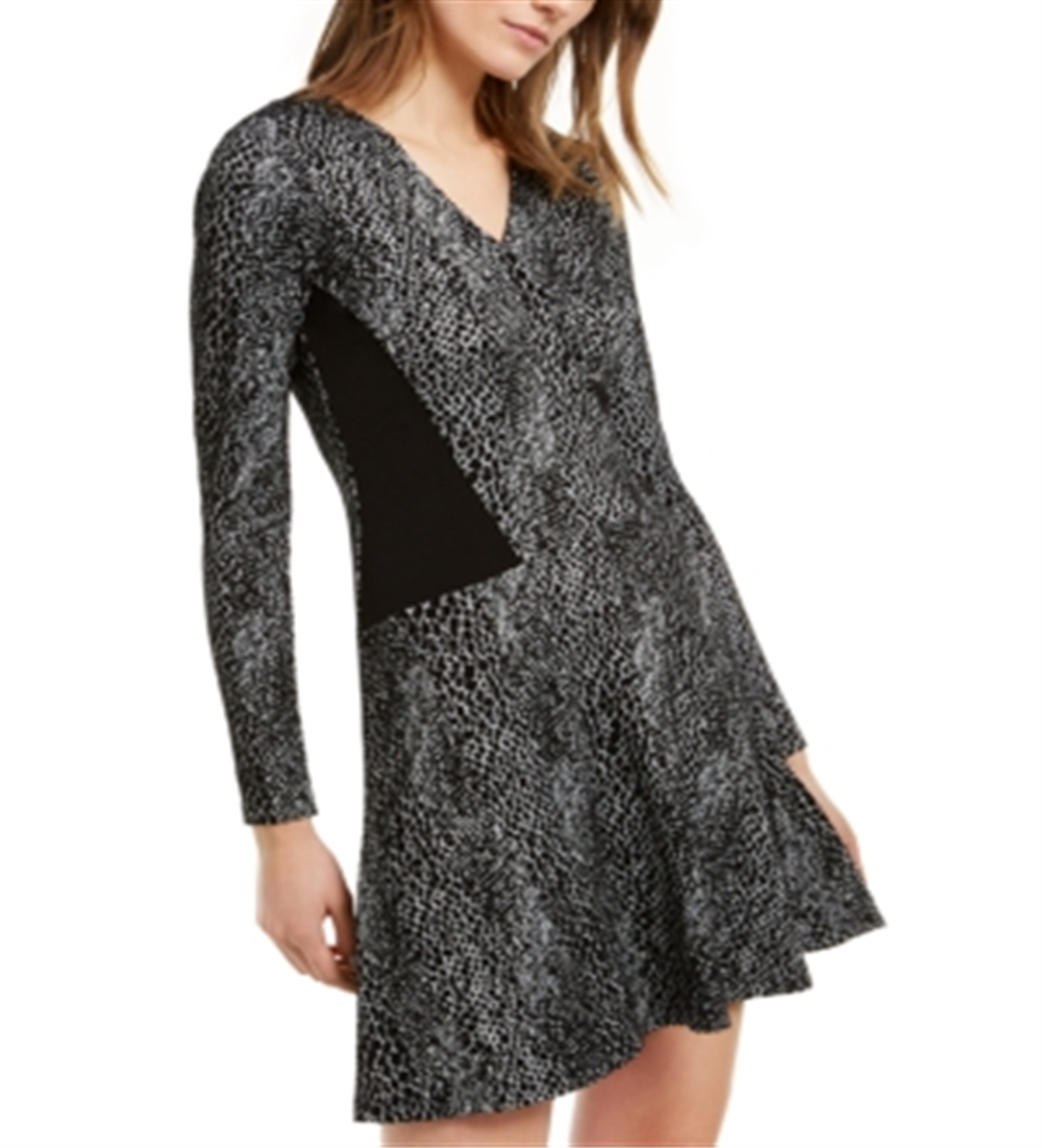 Vestido evasê feminino Michael Kors com painéis, preto, tamanho XS