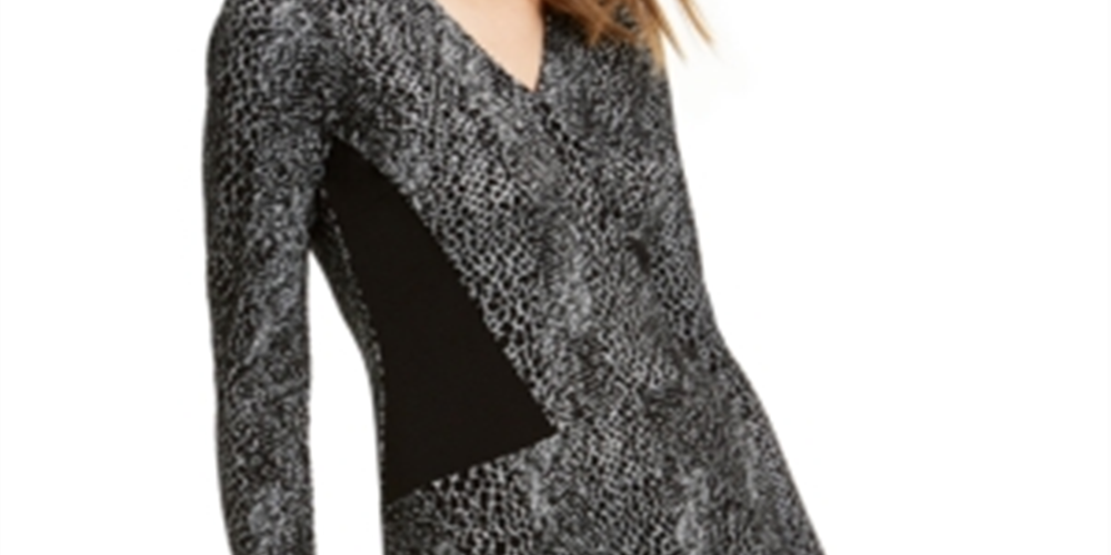 Vestido evasê feminino Michael Kors com painéis, preto, tamanho XS