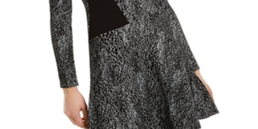 Vestido evasê feminino Michael Kors com painéis, preto, tamanho XS