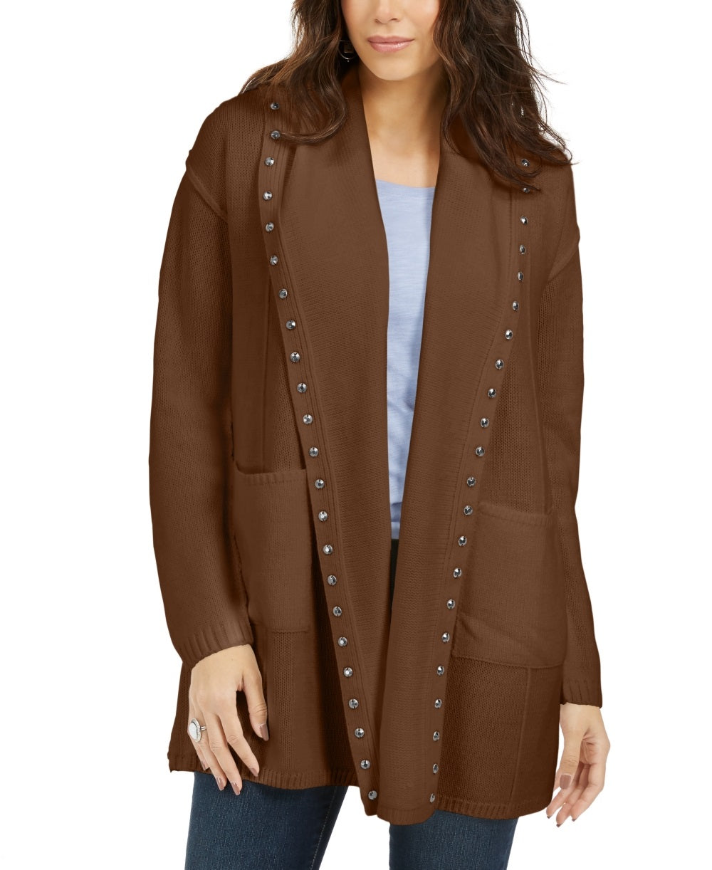 Cardigan feminino com capuz e tachas Style &amp; Co, marrom, tamanho P