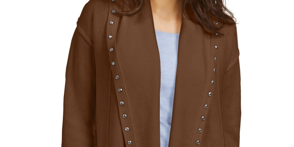 Cardigan feminino com capuz e tachas Style &amp; Co, marrom, tamanho P