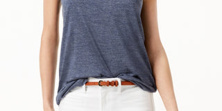 Blusa feminina Maison Jules com decote redondo, azul, tamanho pequeno