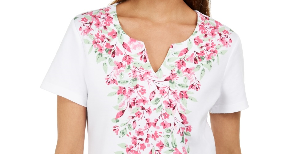 Blusa feminina com estampa floral Karen Scott - Branca, tamanho P