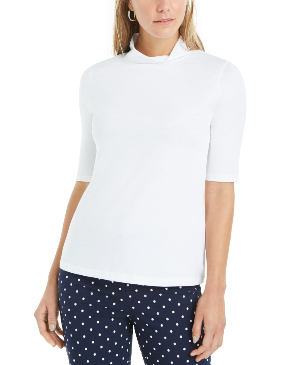 Camiseta feminina Charter Club Supima Cotton com gola simulada, branca, tamanho X-G