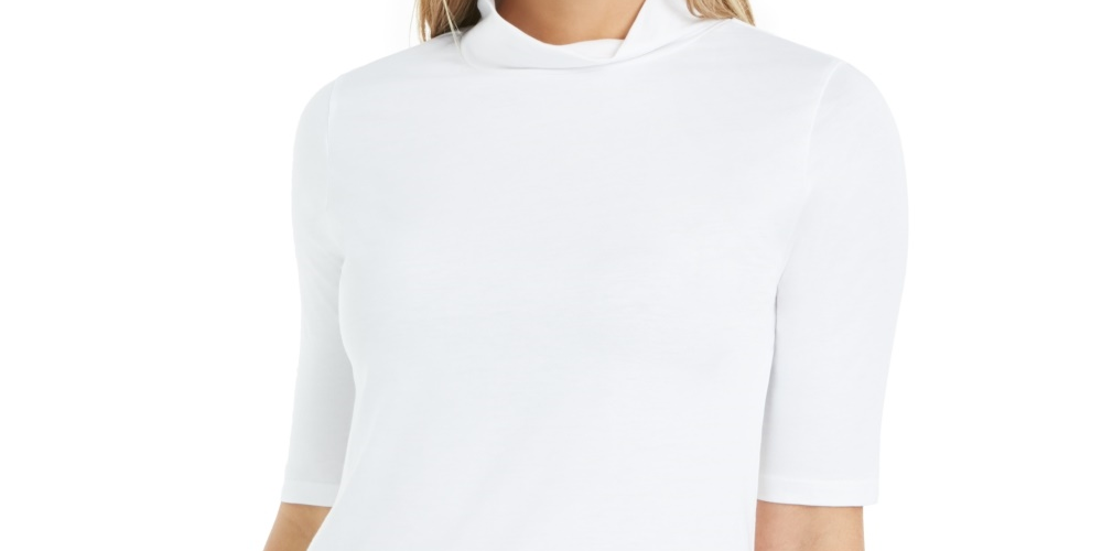 Camiseta feminina Charter Club Supima Cotton com gola simulada, branca, tamanho X-G