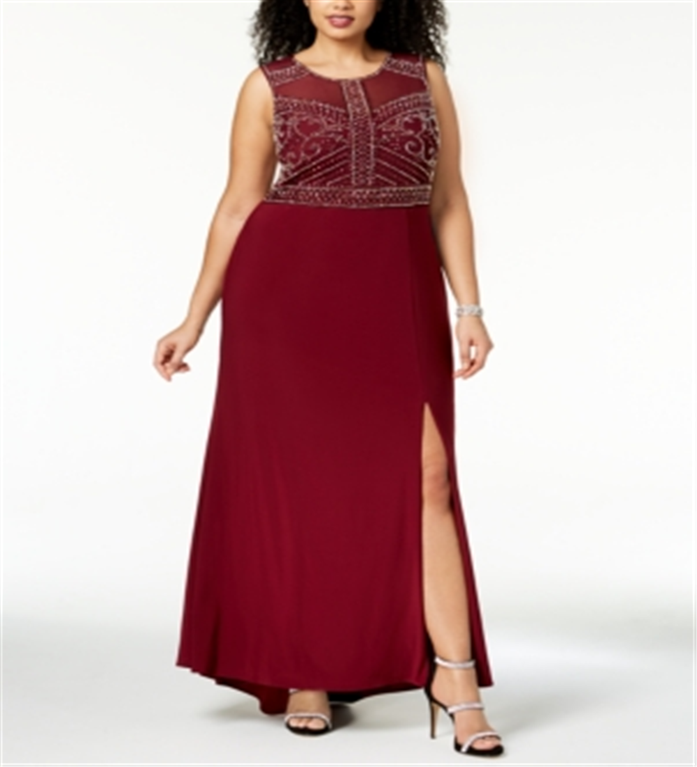 Vestido de noite feminino Morgan &amp; Co sem mangas com contas, vinho, tamanho 18W