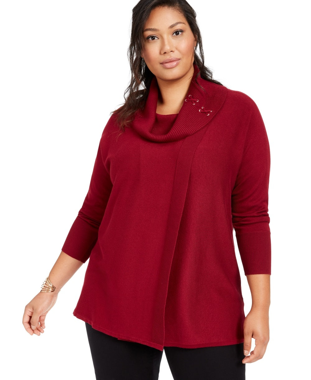 JM Collection Suéter Feminino Plus com Cadarço e Gola Redonda Tamanho 0X