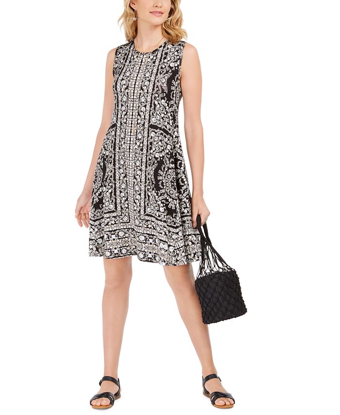 Vestido rodado estampado sem mangas feminino Style &amp; Co, preto, tamanho pequeno