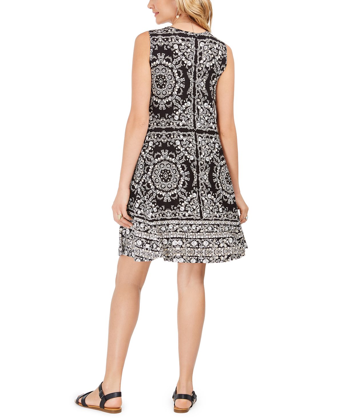 Vestido rodado estampado sem mangas feminino Style &amp; Co, preto, tamanho pequeno