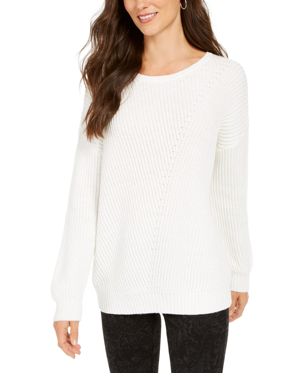 Suéter canelado com ombros caídos feminino Style &amp; Co, tamanho grande, branco