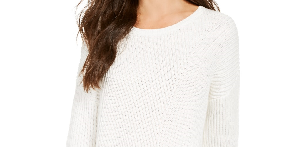 Suéter canelado com ombros caídos feminino Style &amp; Co, tamanho grande, branco